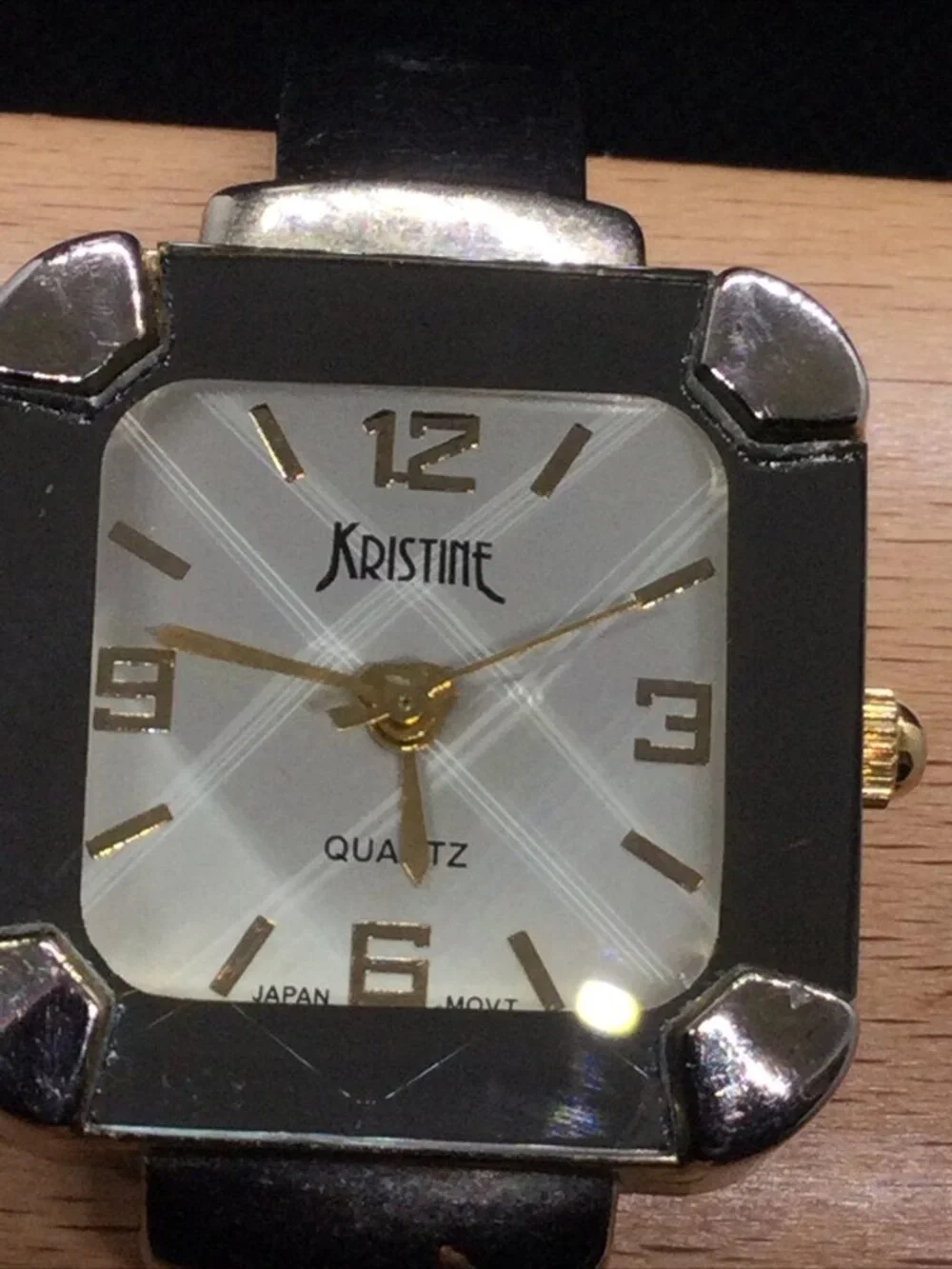 Kristine Ladies Quartz Watch 6.25” Silver Tone Open Cuff Bracelet Band 26mm Case